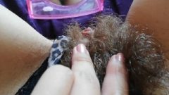 Extreme Hairy Bush Play With Mirror Enormous Clit Pussy