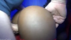 Chocolate Whore Bent Over Taking White Tool Up Her Asshole Chocolate Afro & Red Fishnets